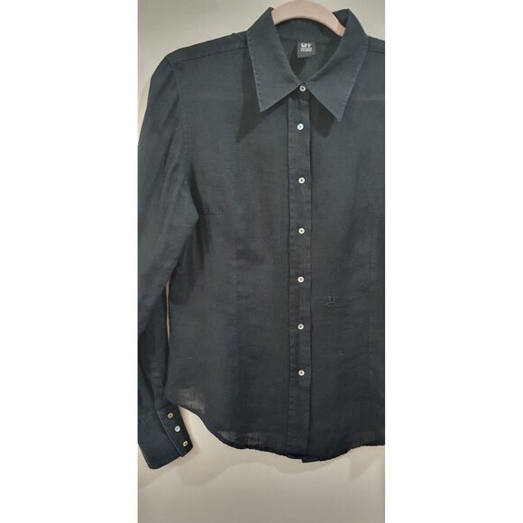 Gianfranco Ferre Vintage Black Shirt, 100% lino Long Sleeves Button Blouse - Picture 4 of 15